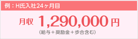 例：H氏入社6ヶ月目 月収1,290,000円（給与＋奨励金＋歩合含む）